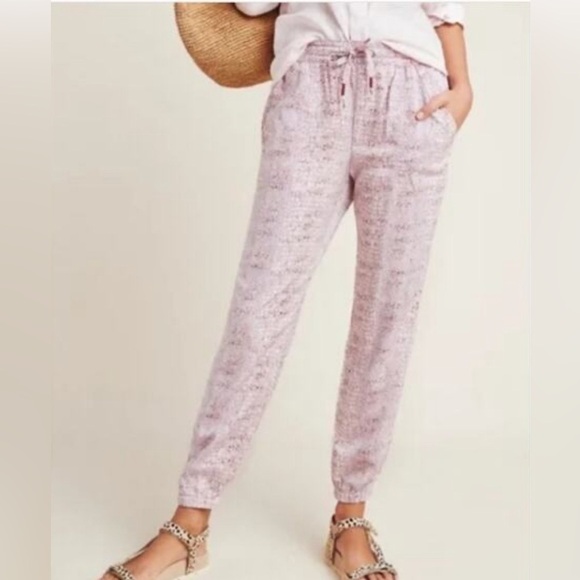 By Anthropologie animal print elastic waist plus pants pink - Picture 1 of 16
